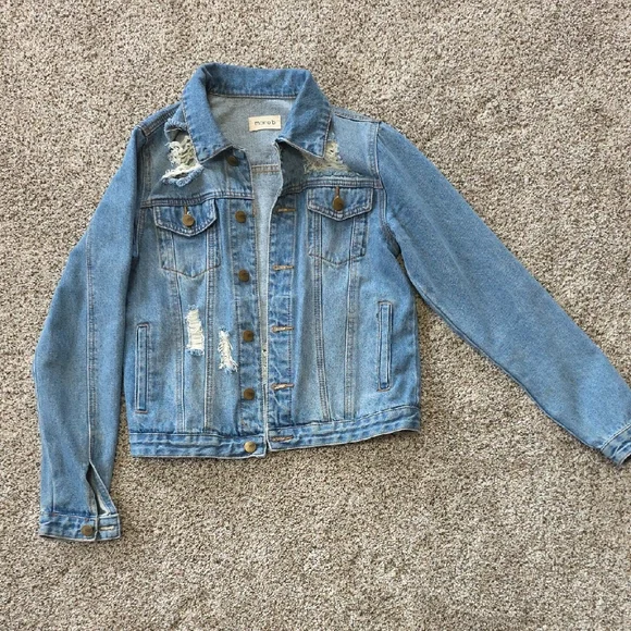 Mono B Blue Distressed Jean Jacket - Picture 1 of 11